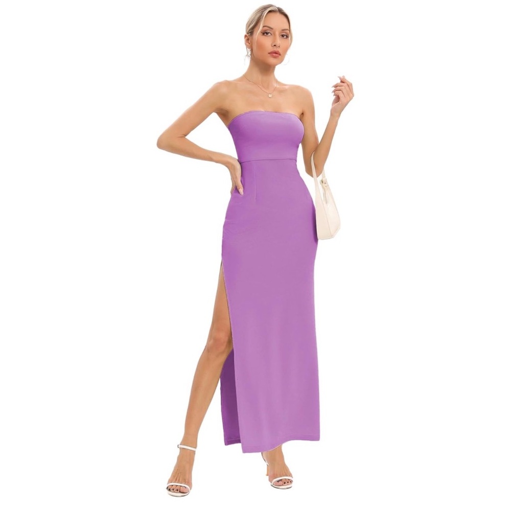 Tube Strapless Maxi Dress Side Slit Bodycon Dresses Sleeveless Off Shoulder
